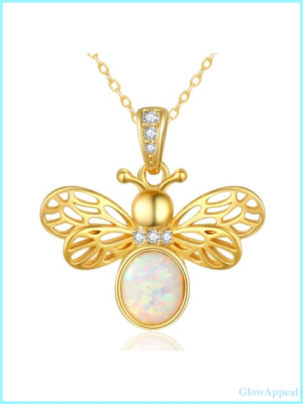 14K Gold Plated Opal Bee Pendant Necklace Adjustable 18in Dainty